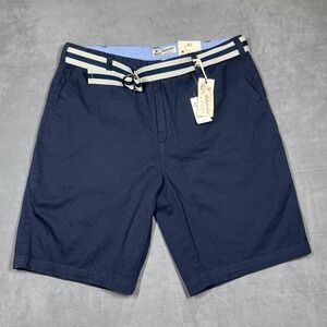 Islandia Men's Shorts 40 Navy Cotton Belted Flat Front Casual Summer NWT **READ*
